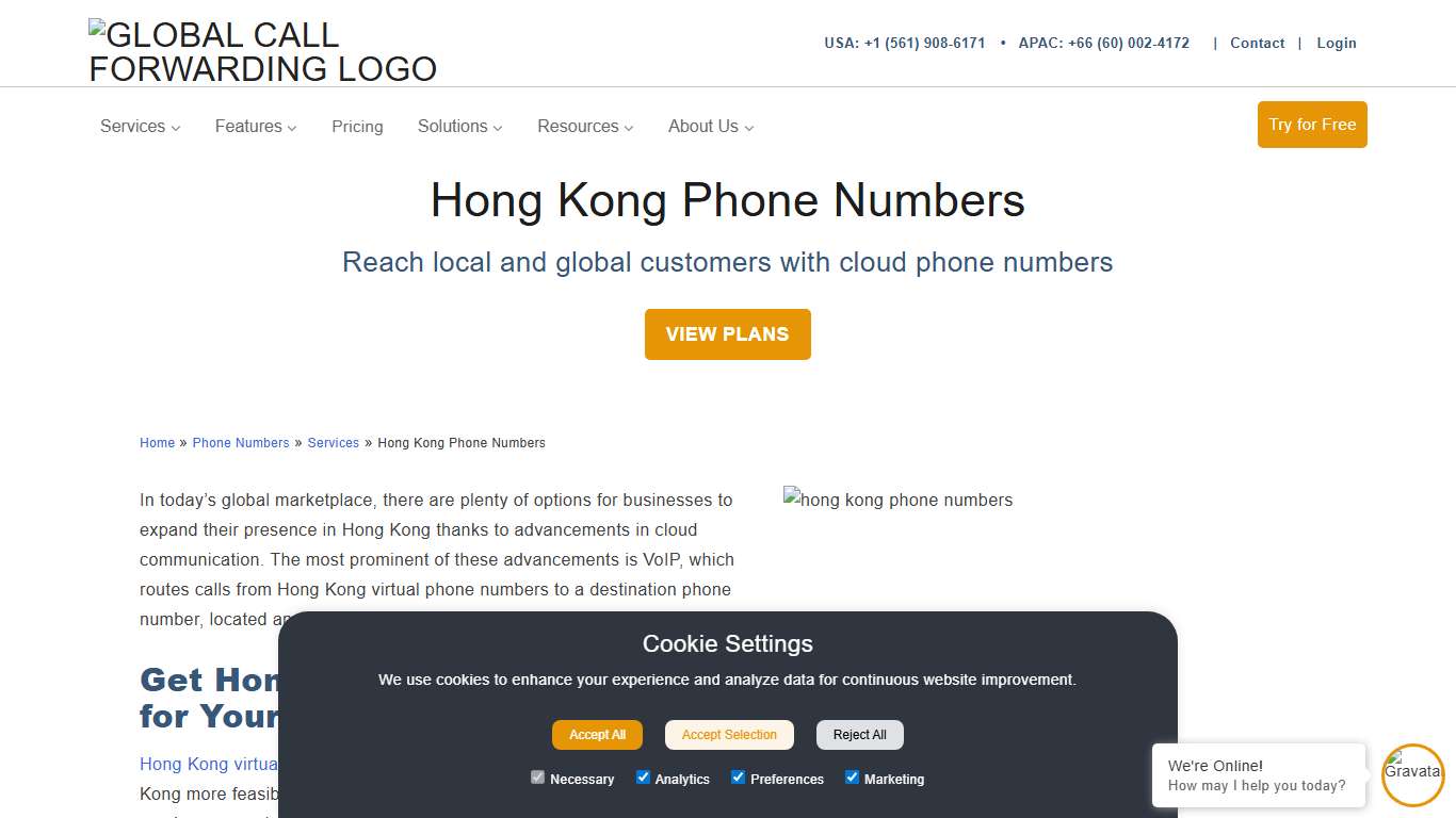 Hong Kong Phone Numbers at Global Call Forwarding